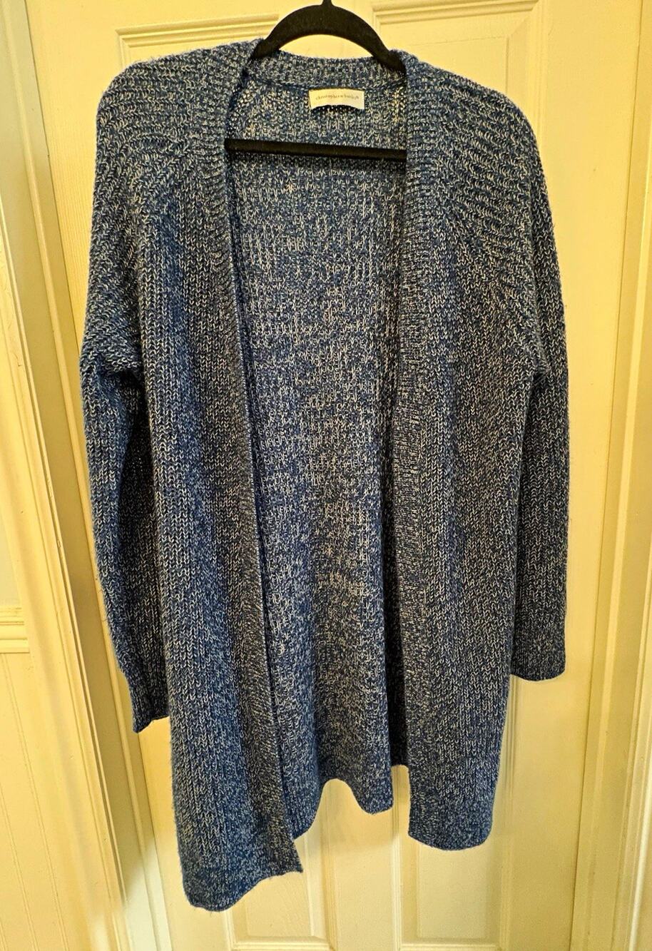 Christopher & Banks Long Blue Knit Open Front Lace-Up Cardigan Sweater M/L